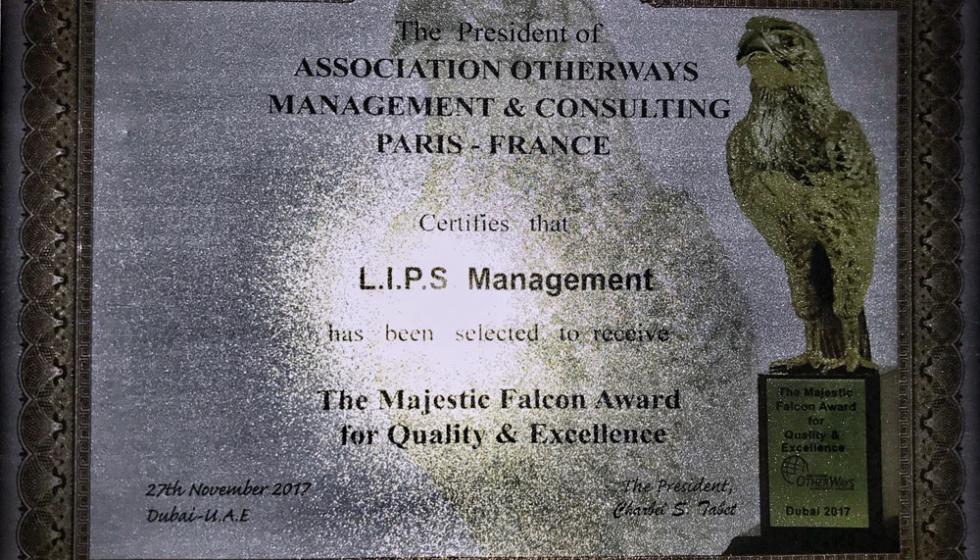جائزة ال Majestic Falcon Award لشركة L.I.P.S. Management دبي